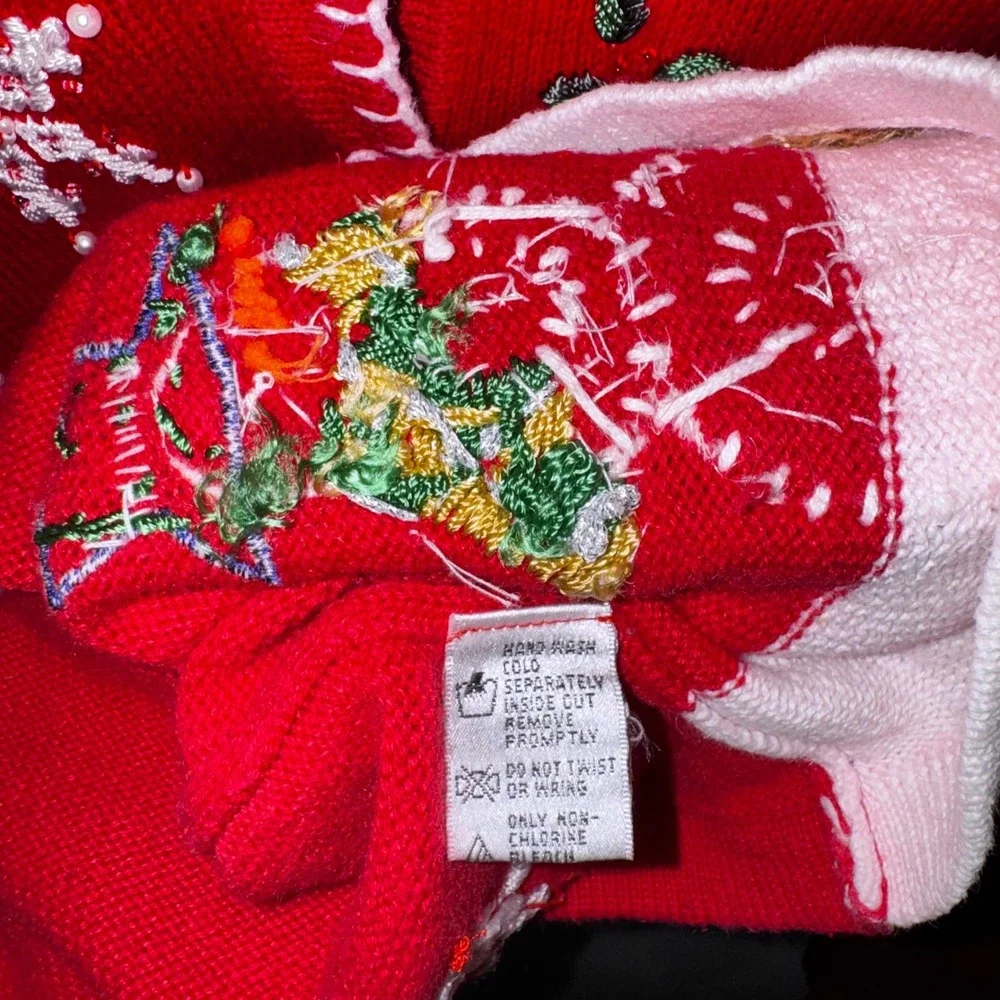 Vintage‎ B.P. Design Womens Red Snowman Snowflake Christmas Cardigan Sweater  L - Picture 6 of 12